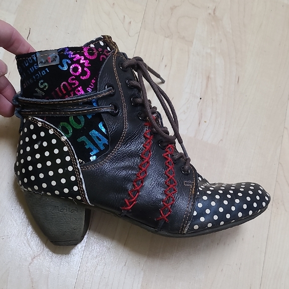 Maia Shoes - Colorful Polka Dot Maia Leather Women's Ankle Boots, Steam Punk, Alternative
